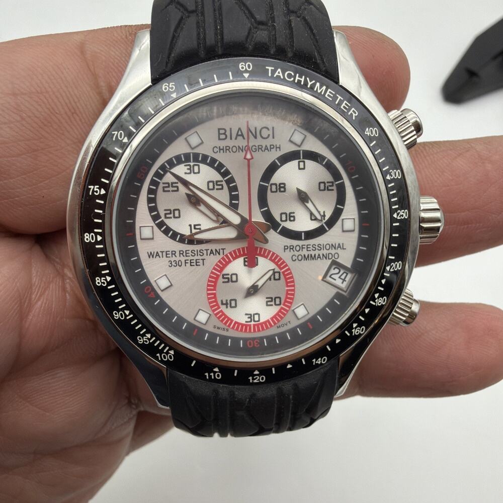 Roberto Bianci Men's Watch RB7026M Quartz Chronograph Swiss Mgmt Rubber 44mm Nos